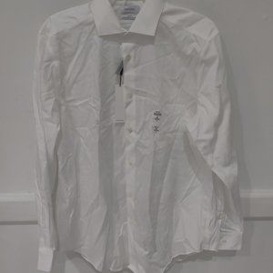 DEFECT Calvin Klein Mens Slim Fit Herringbone Dress White Sz 16 32/33 $75 2A148
